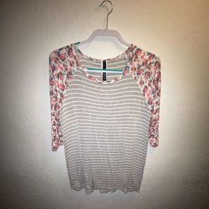 Striped Shirt with Floral Pattern on the Sleeves